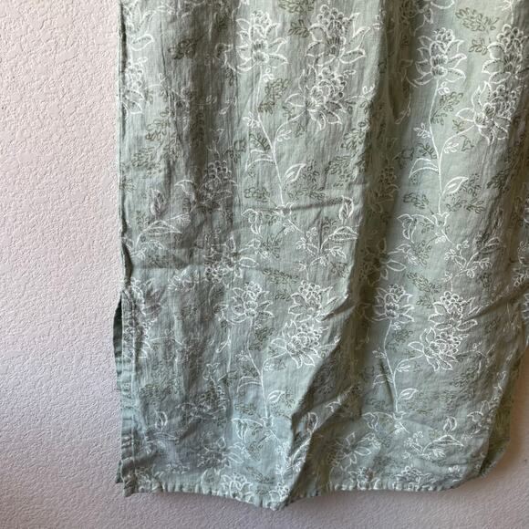 Vintage linen sage green floral midi overall dress with pockets size large - Picture 9 of 9